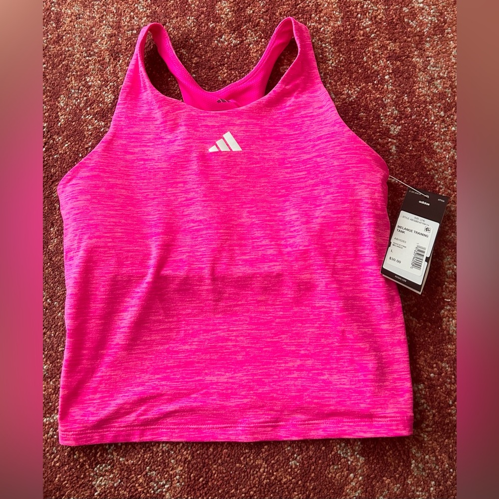 Adidas Girl’s Melange Training Tank Top Size Large (14) Shelf Bra